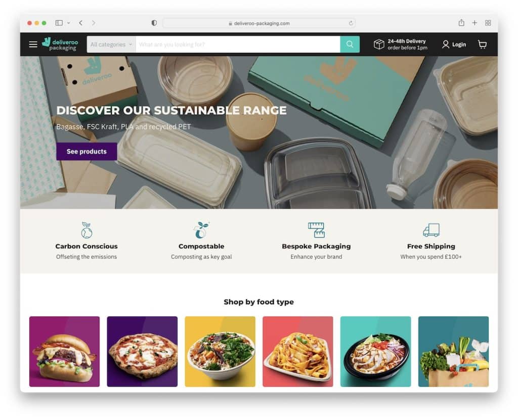 Sito web shopify del pacchetto deliveroo