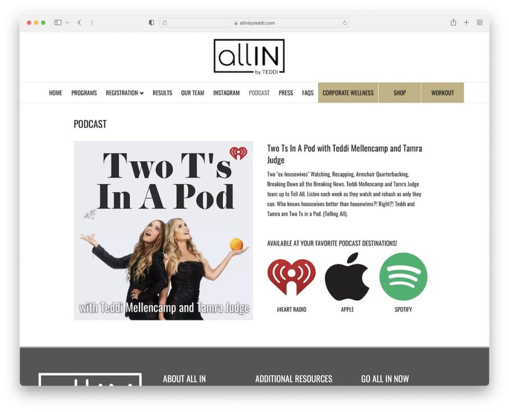 site de podcast all in by teddi