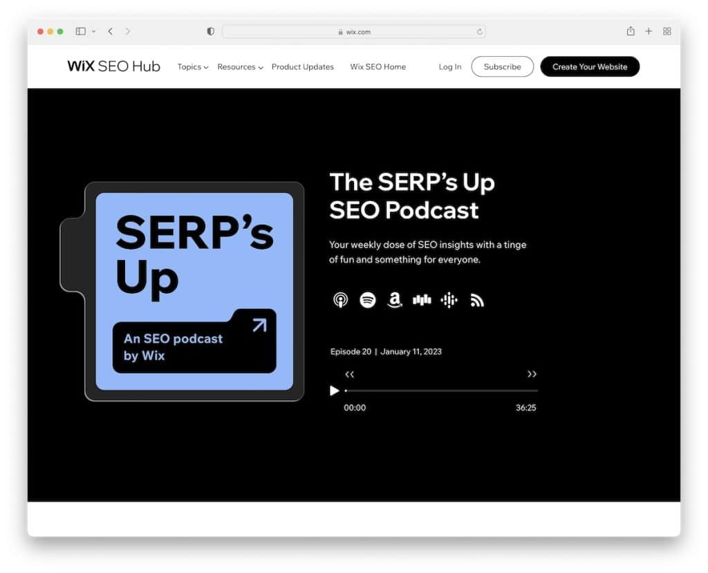 Serps sitio web de podcasts