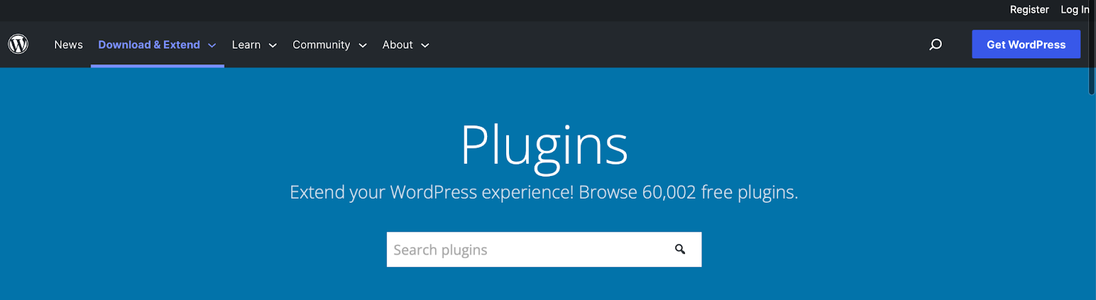 Casella di ricerca della directory dei plug-in di WordPress