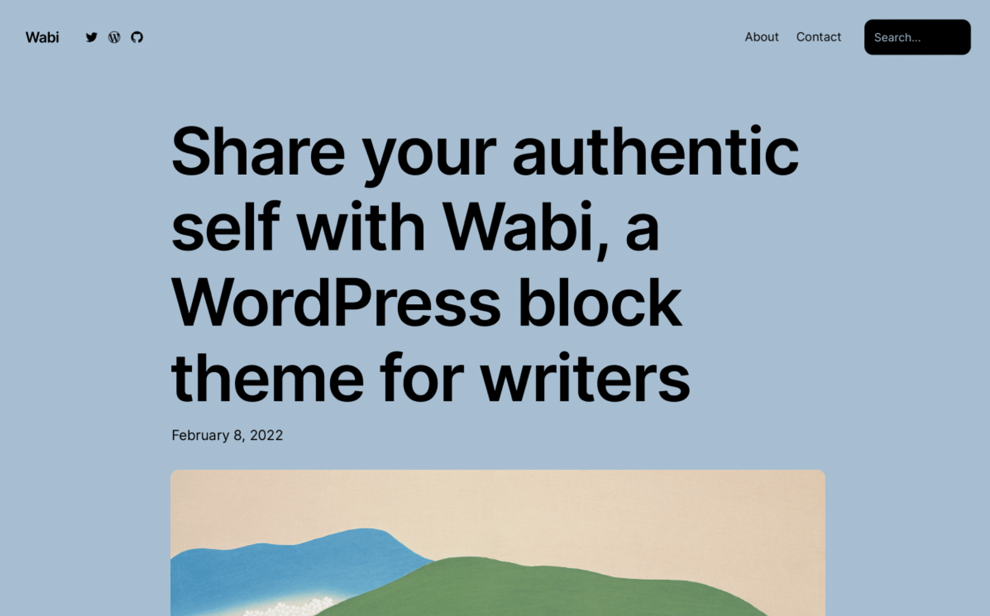 Wabi est un thème d'édition de site complet simpliste avec une typographie audacieuse.