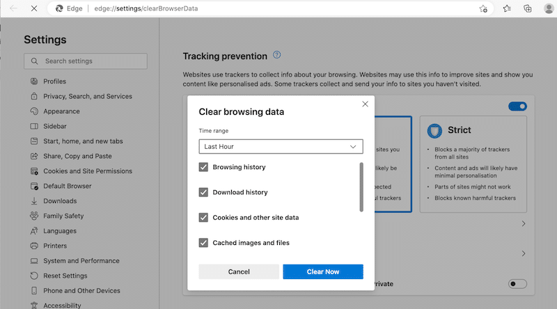 Microsoft Edge でキャッシュと Cookie をクリアする - ステップ 2 - 出典: Microsoft Edge