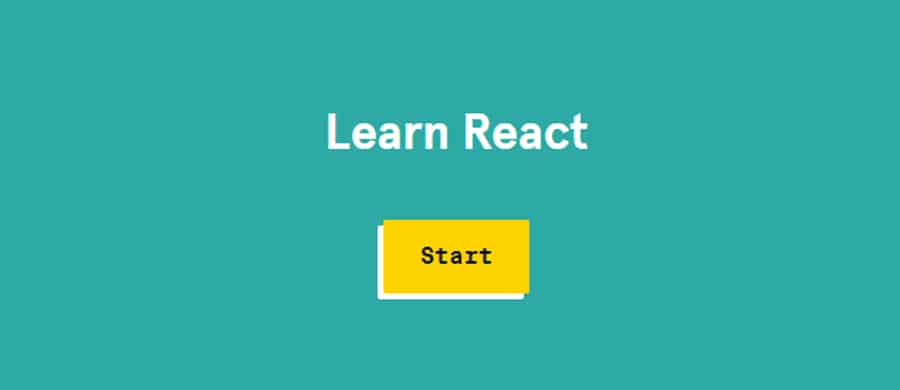 Affichage des lettres "Learn React" avec un bouton mentionnant "start" au milieu.