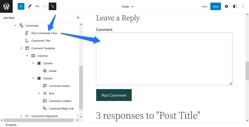 déplacer le bloc de formulaire de commentaires en haut de la section des commentaires