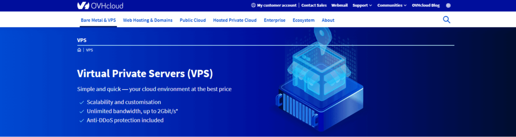 Page d'accueil de l'hébergement VPS OVHcloud