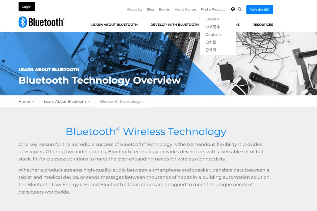 Sélecteur de langue Bluetooth