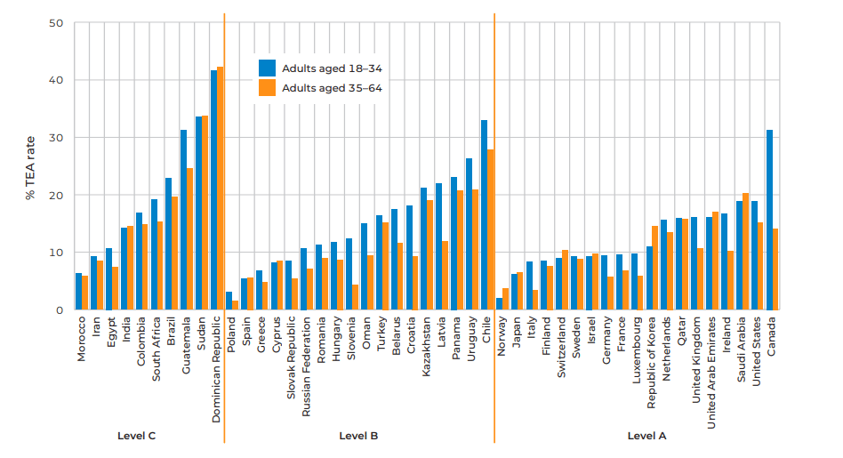 Attività imprenditoriale iniziale totale per età