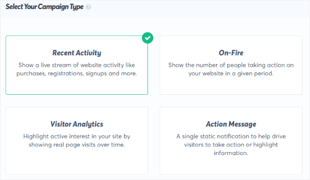 Tipos de campaña TrustPulse