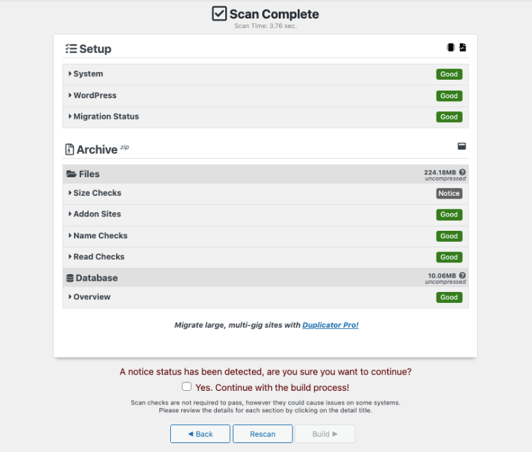 scan complete in duplicator