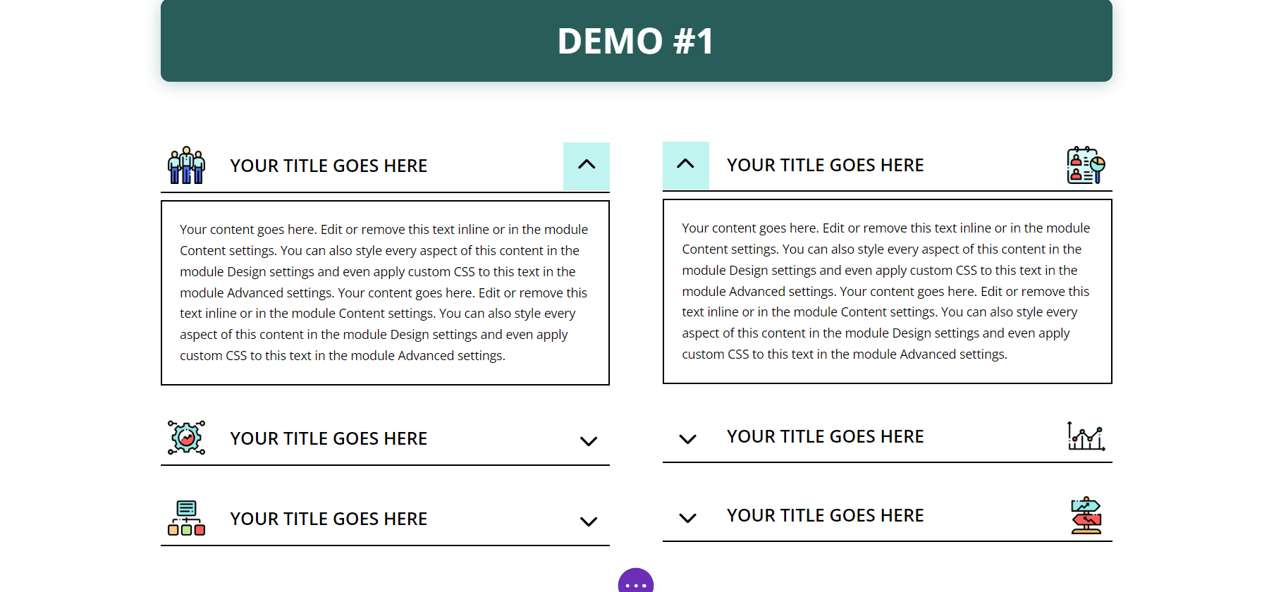 Divi Accordéons Plus Démos