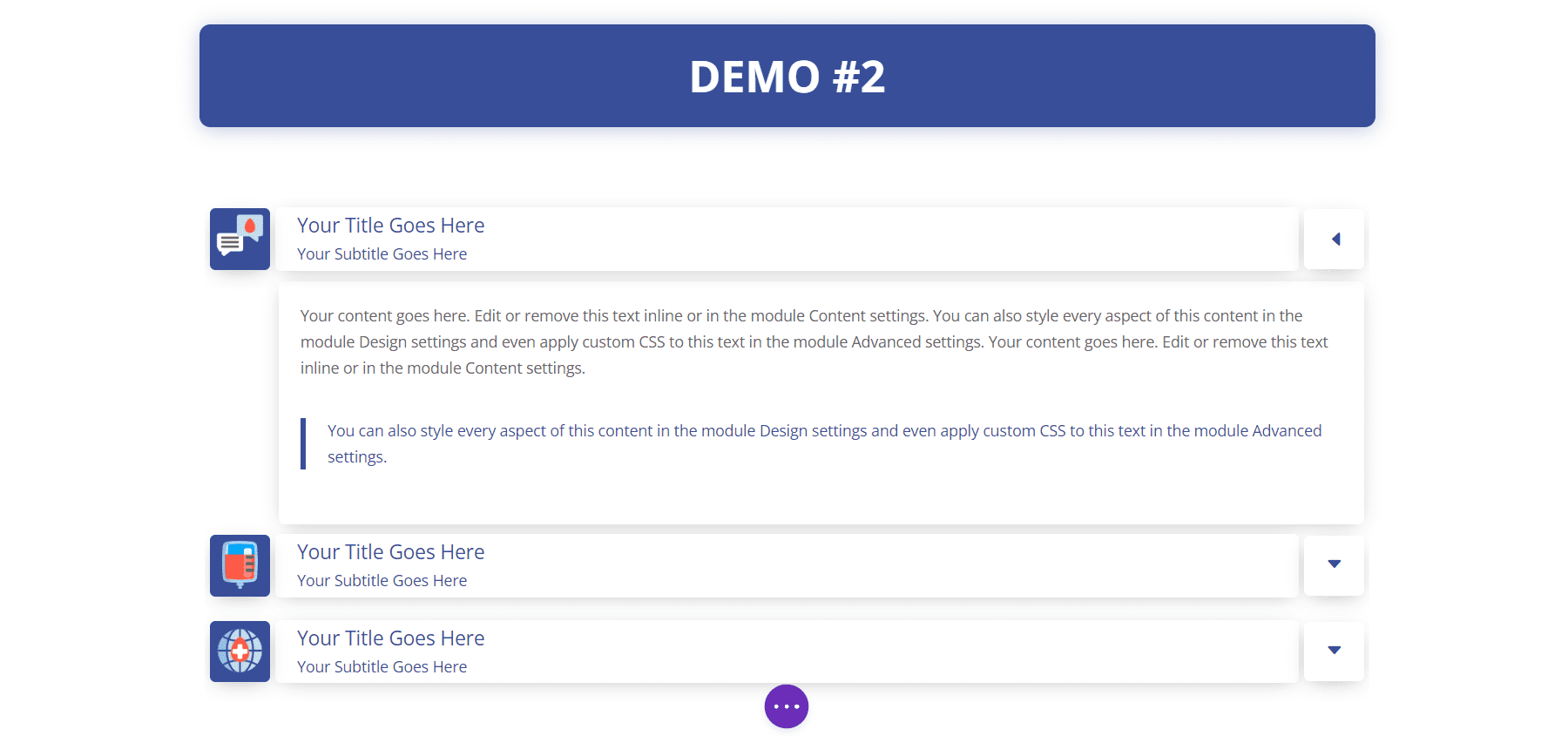 Demonstrações do Divi Accordions Plus