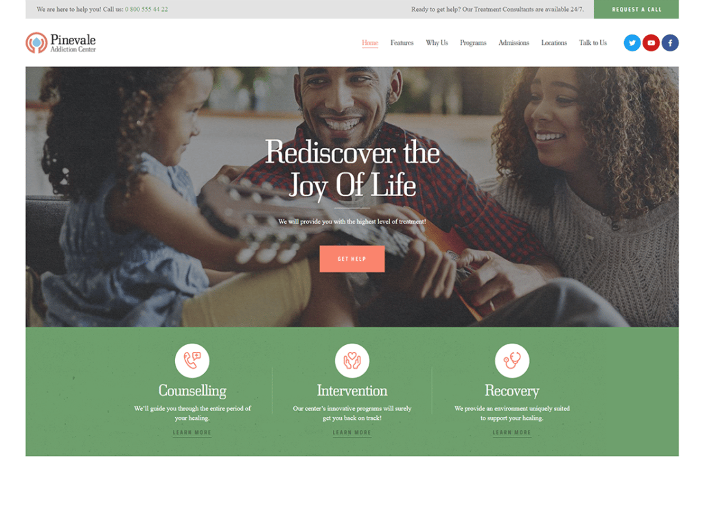 Пиневейл | Тема WordPress для центра восстановления и реабилитации наркозависимых