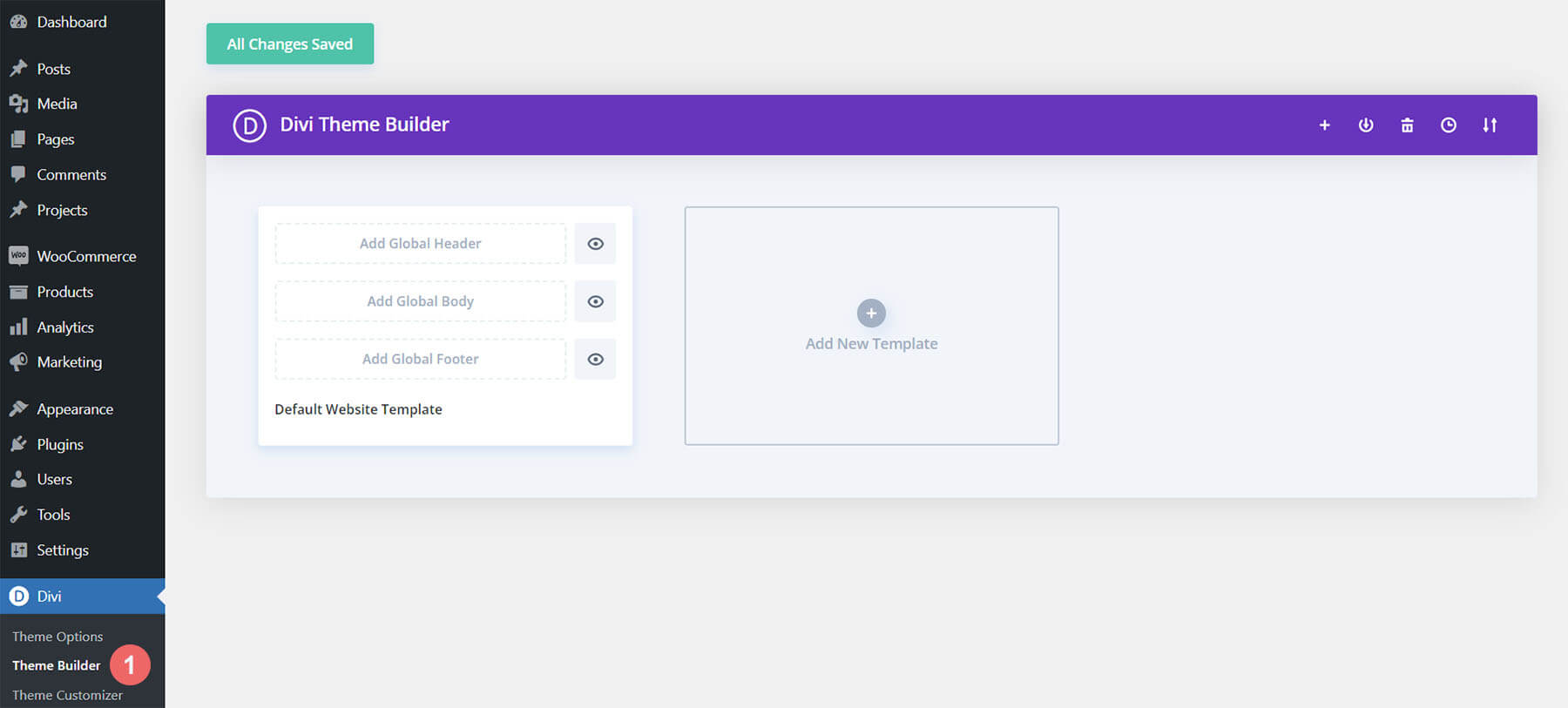 Apri Divi Theme Builder