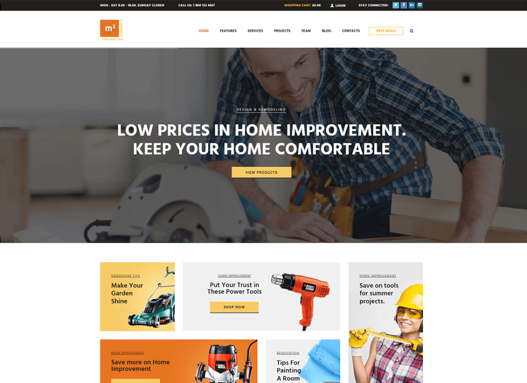 m2 | Tienda de equipos de construcción y herramientas de construcción Tema de WordPress