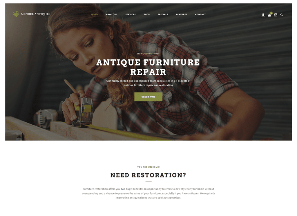 Mendel | Tema de WordPress para diseño de muebles y restauración de interiores