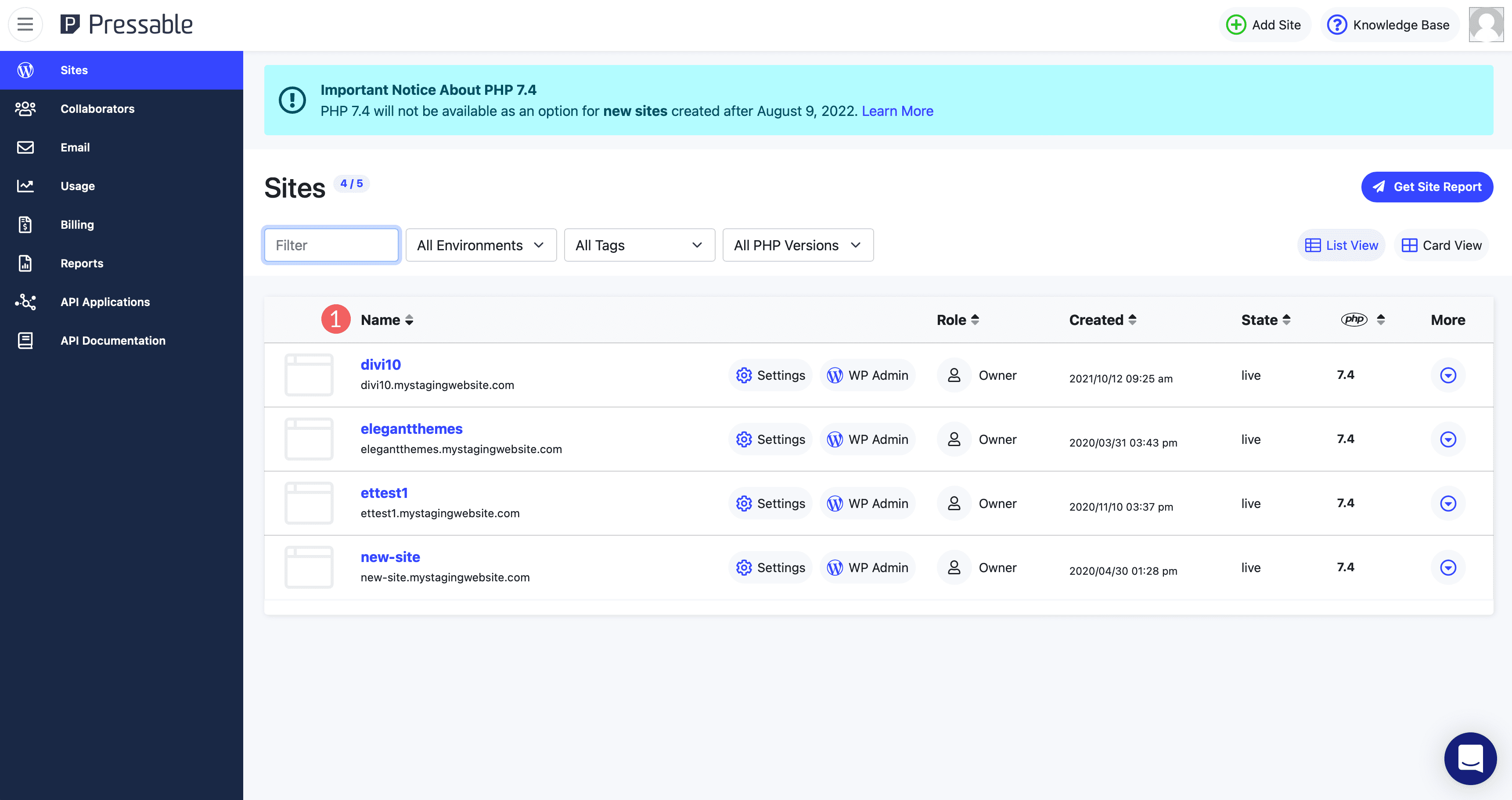 scegli il sito Pressable