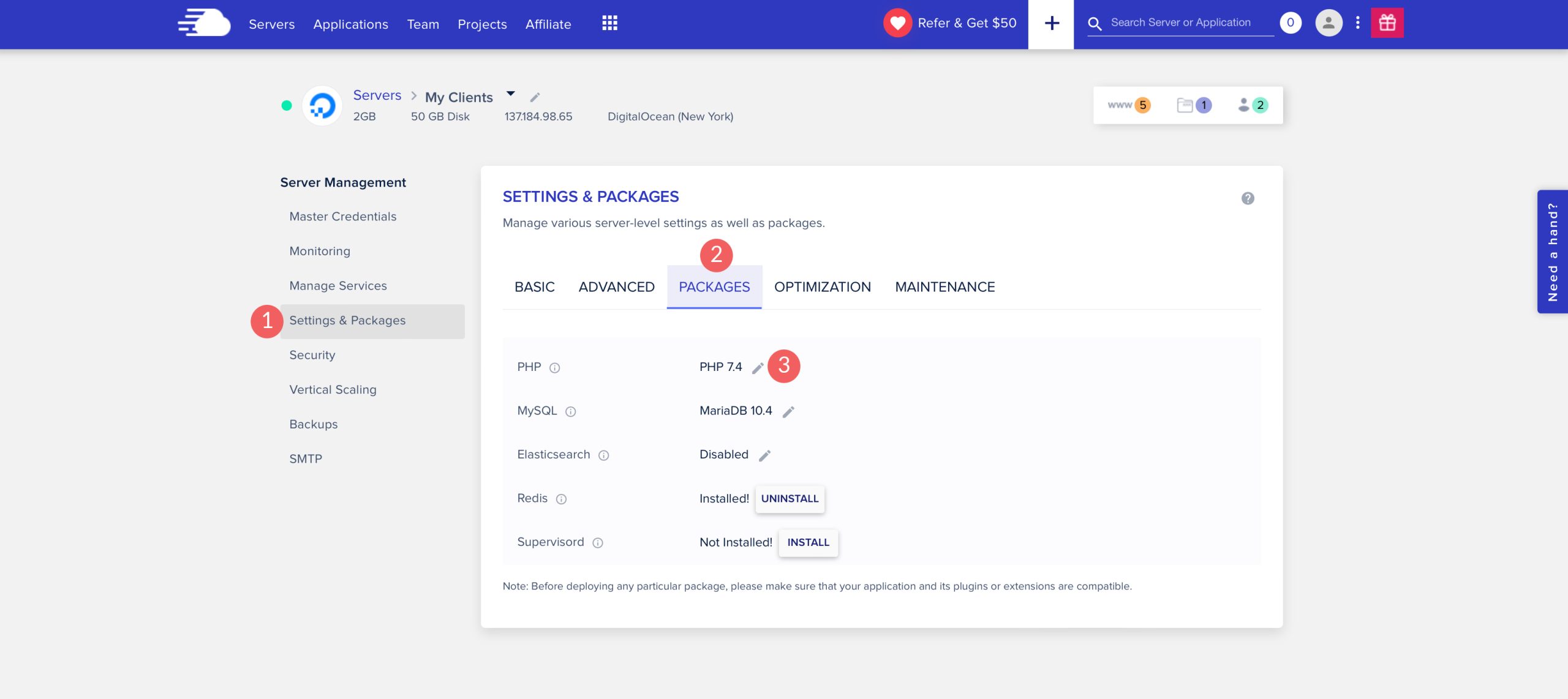 Configurações do Cloudways PHP