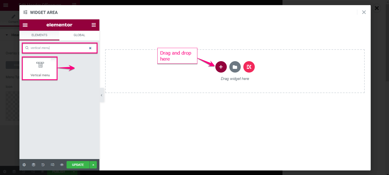 Créer un menu d'en-tête hors canevas