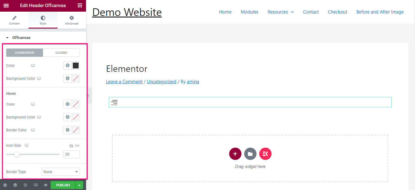 Editați stilul din meniul canvas folosind ElementsKit