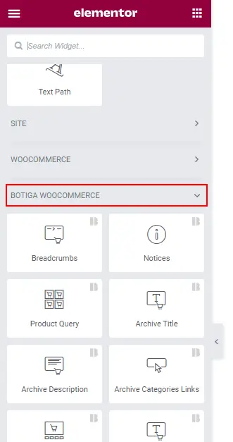 Widget Botiga Elementor untuk pembuatan template