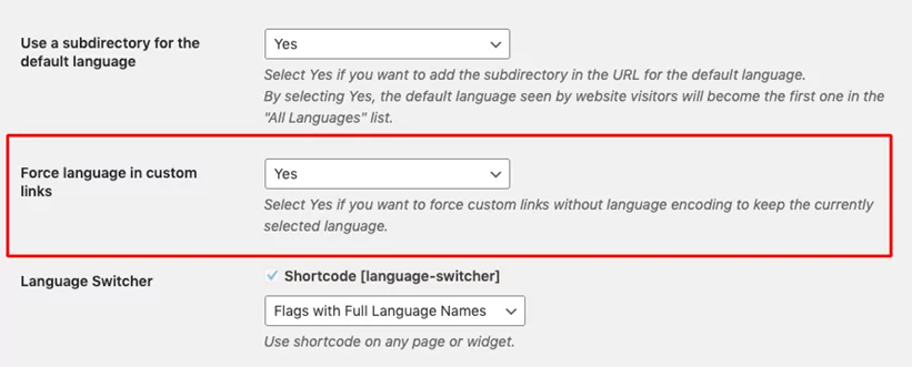 Forzar idioma en enlaces personalizados para traducir automáticamente enlaces web