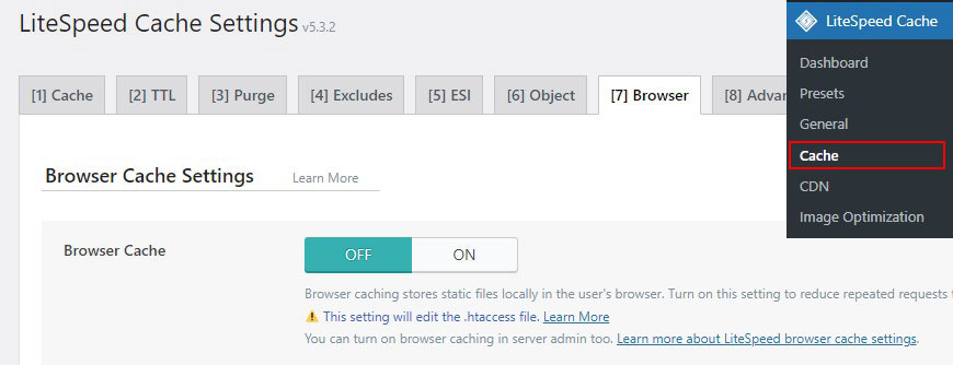 Ativar cache do navegador LiteSpeed