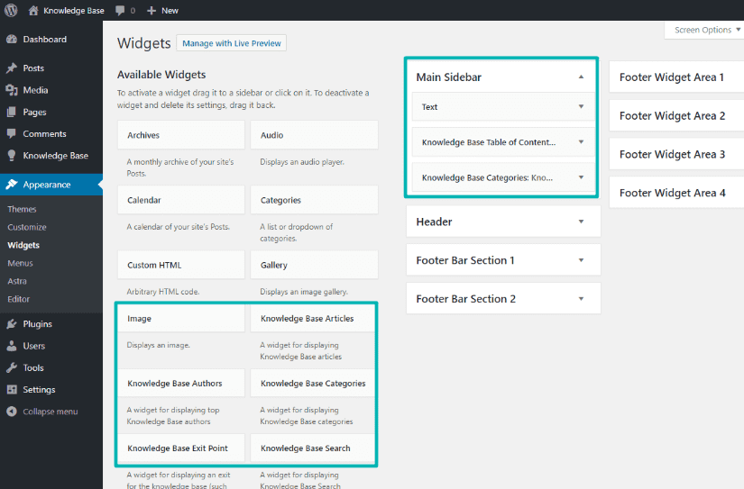 Pagina dei widget della base di conoscenza eroica