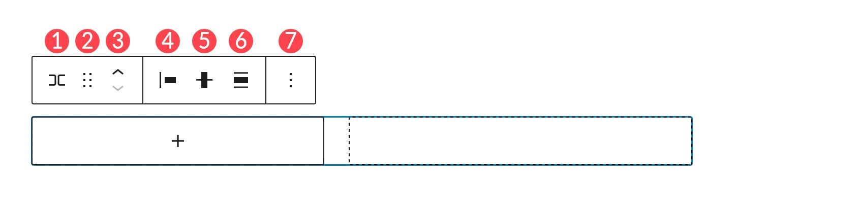 configuración de la barra de herramientas del bloque de filas