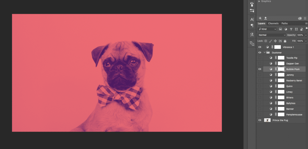 opzioni di azione a due tonalità di photoshop