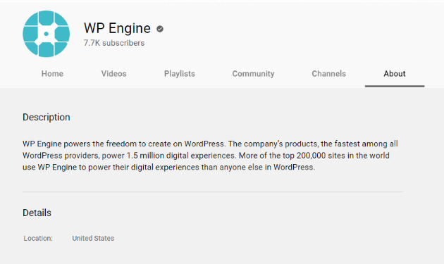 WP Engine YouTube チャンネルの説明