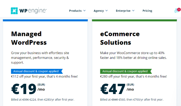 ユーロでホスティングする WP Engine WooCommerce