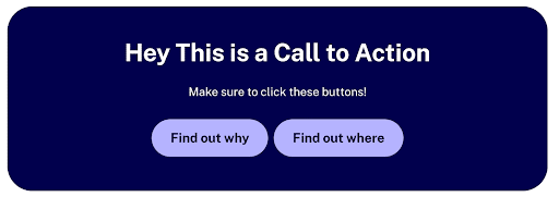 見出し、段落、ボタンのリンクを含む Call to Action ブロックの例