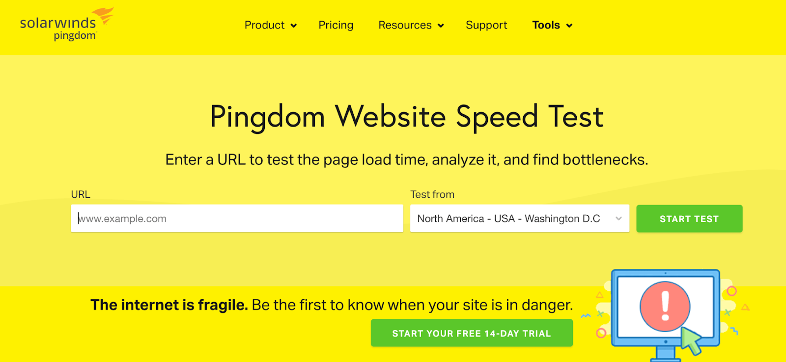 Pingdom ウェブサイト速度テストのホームページ