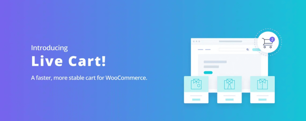 WP Engine 的 Live Cart 宣传图片，上面写着 Introducing Live Cart: a faster, more stable cart for WooCommerce