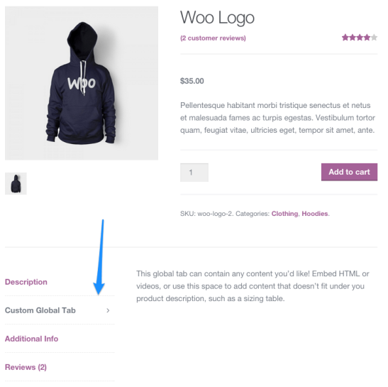 WooCommerce のカスタム タブの例