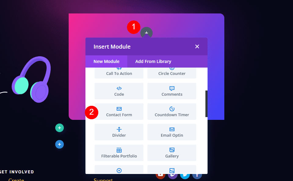 Divi Pie de página Formulario de contacto Ejemplo dos