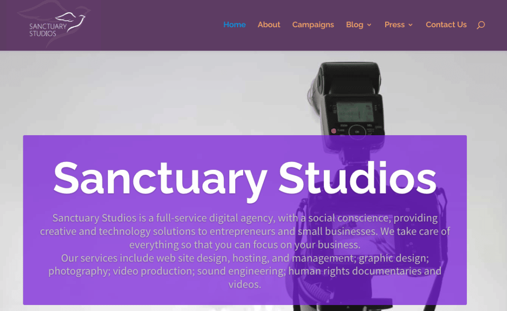 Sanctuary Studios Web サイトのスクリーンショット