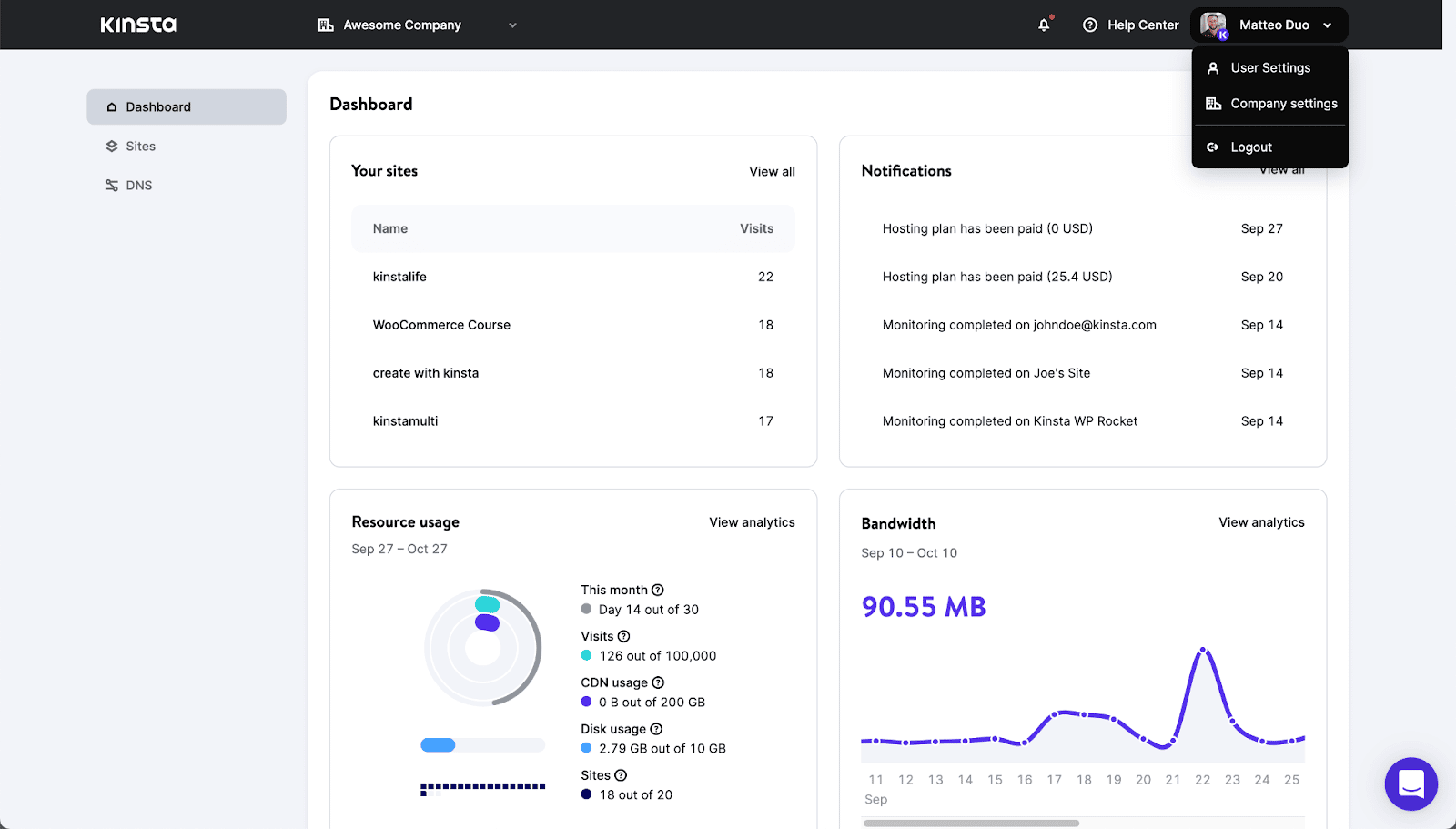 El nuevo tablero de MyKinsta