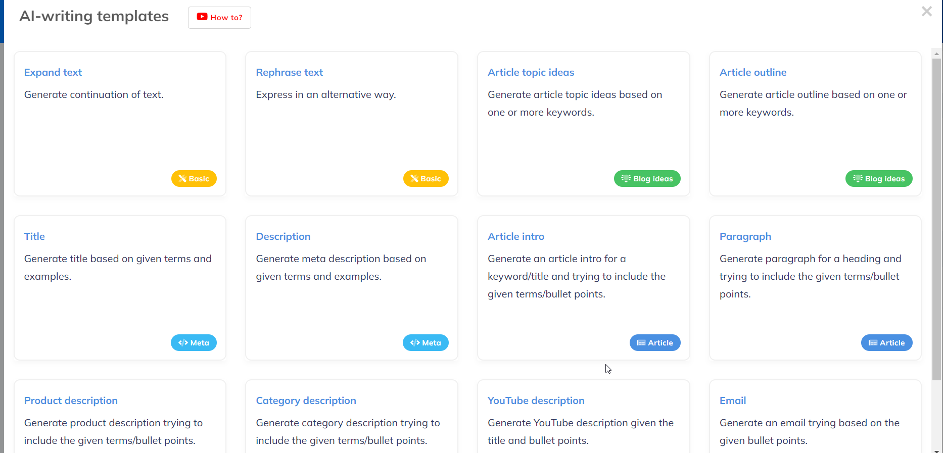 Plantillas de NeuronWriter