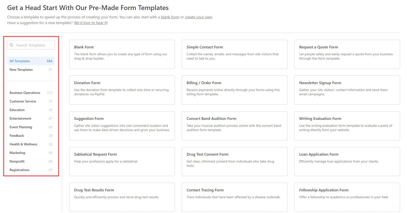 WPForms Más de 500 plantillas disponibles