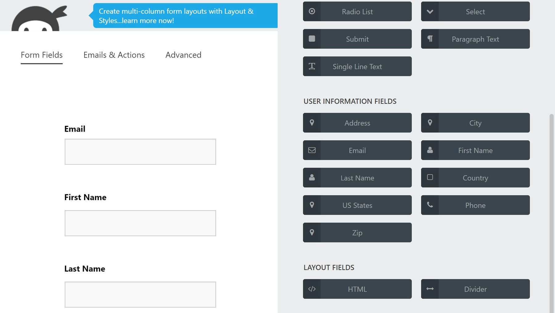 Creador de formularios visuales Ninja Forms