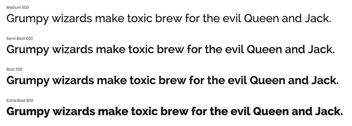 une famille de polices avec des épaisseurs de ligne moyennes, serif-gras, gras et extra-gras