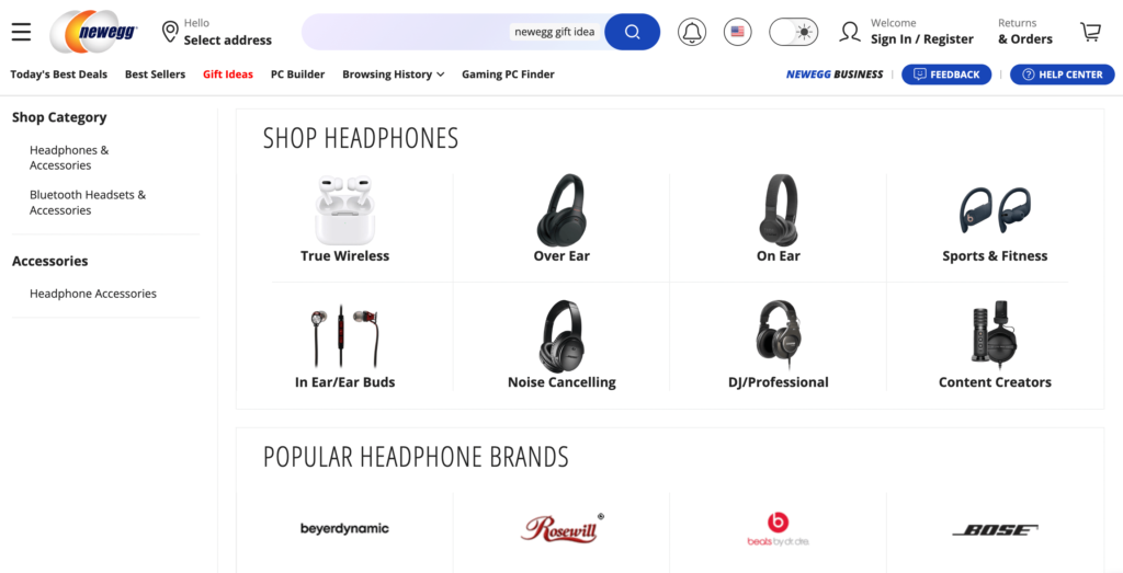 Una tienda online de venta de auriculares.