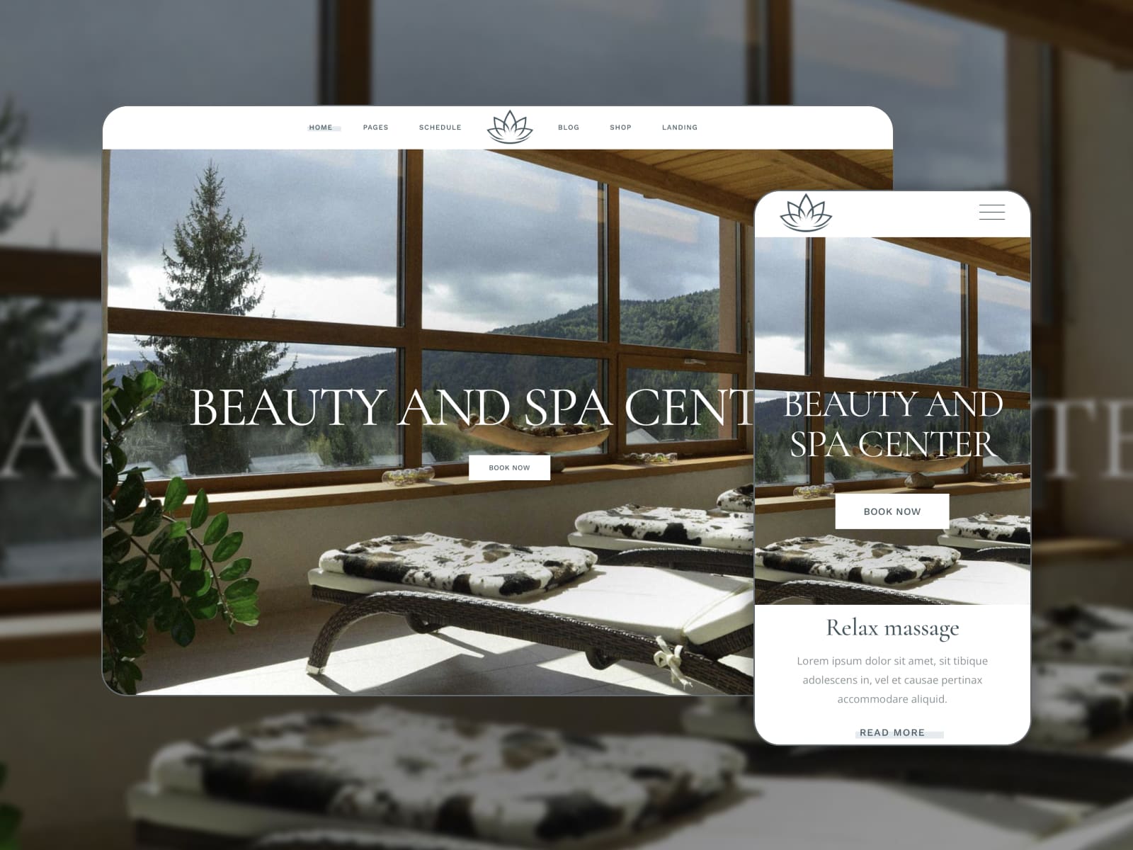 Collage einer Demoseite des WordPress-Themes Reina Spa Center.