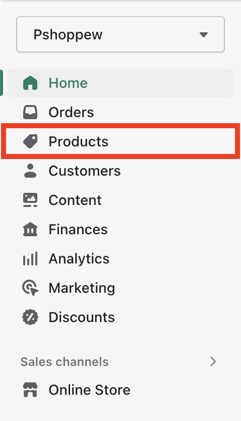 Seleccionar productos del panel de administración de Shopify