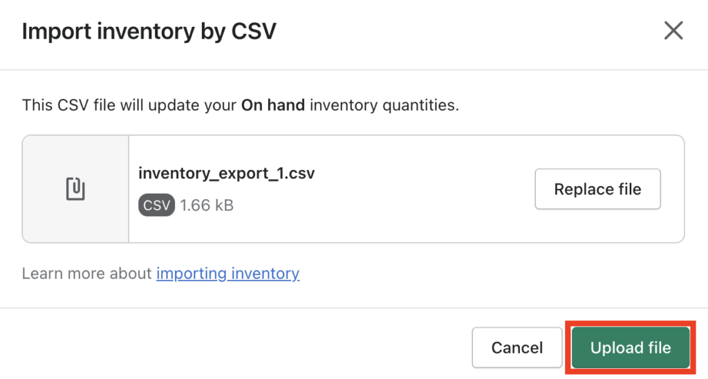 Importar inventario por CSV