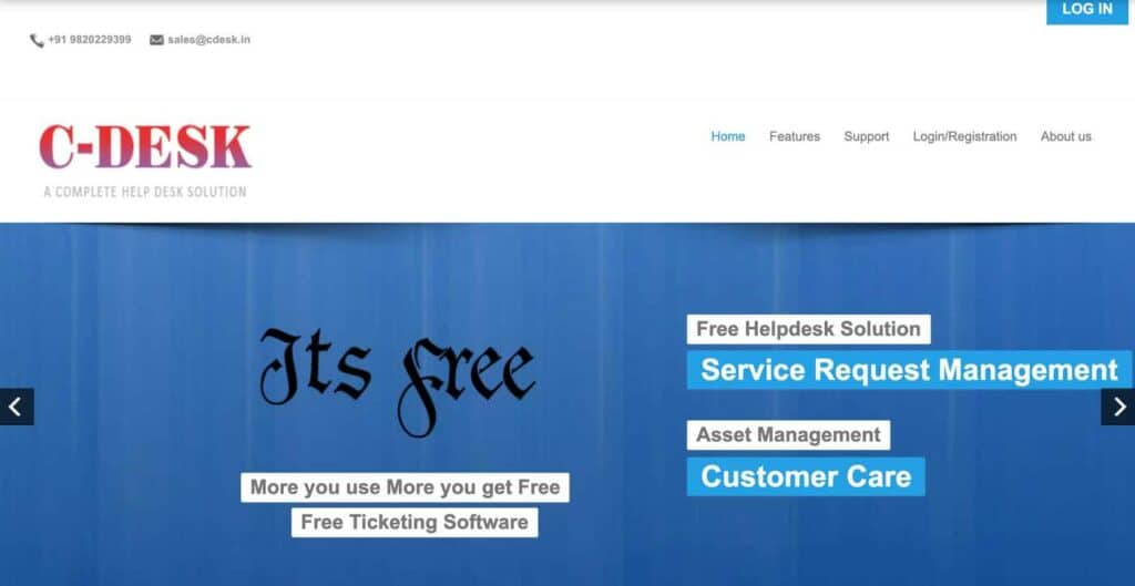 Página de inicio del software gratuito de gestión de tickets C-Desk