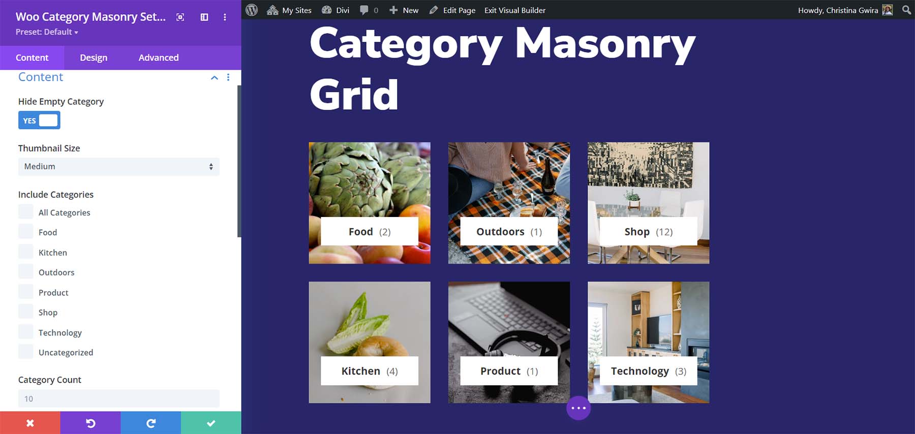 Модули WooEssential: категория Masonry Grid