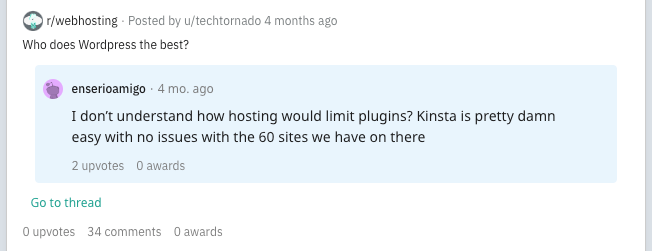 kinsta reddit yorumu