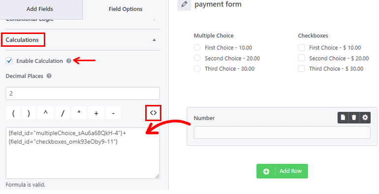 Habilitar cálculos para el campo numérico Cómo hacer una calculadora en WordPress